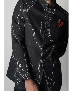 Black Printed Bandhgala Set