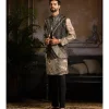 Black Printed Bundy & Biege With Black Printed Kurta Paired With Black Pants