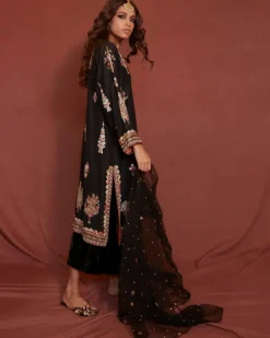 Black Raw Silk Nimr Kurta Set