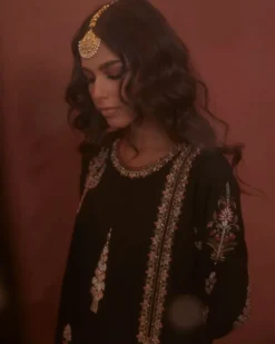 Black Raw Silk Nimr Kurta Set