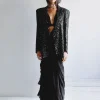 Black Ruffle Sari And Jacket Set