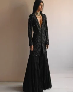 Black Sharara And Jacket Set
