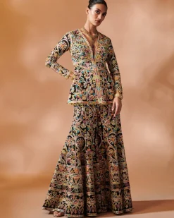 Black Sharara With A Peplum Kurta