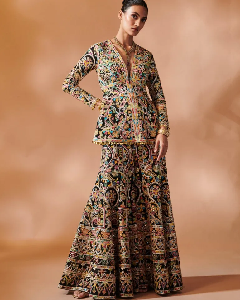 Black Sharara With A Peplum Kurta