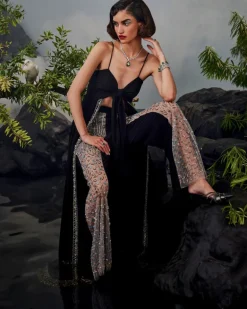 Black Sheer Panel Trousers Set