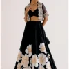Black Silk Chanderi Hand-Painted Skirt And Cape Set