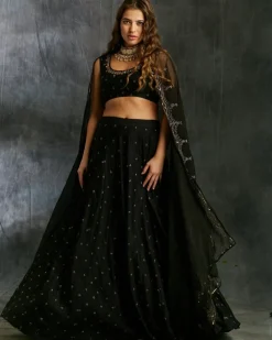 Black Silk Lehenga With Antique Work