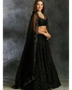 Black Silk Lehenga With Antique Work