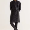 Black Silk Satin Front-Open Kurta Set