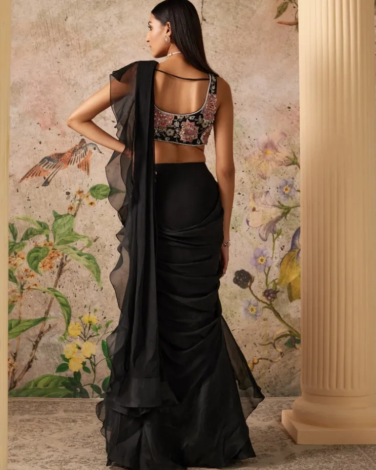 Black Solid Noir Sari Set