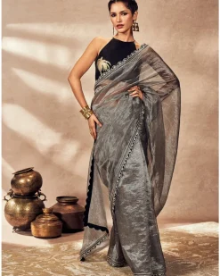 Black Striped Zari Sari Set