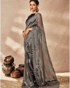 Black Striped Zari Sari Set