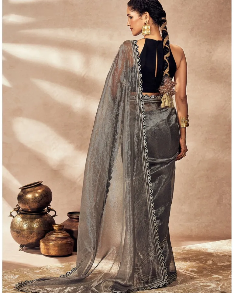 Black Striped Zari Sari Set