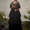 Black Tiered Jacket Sharara Set