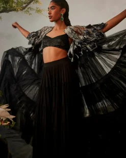 Black Tiered Jacket Sharara Set