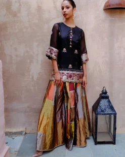 Black Tissue Sharara Set