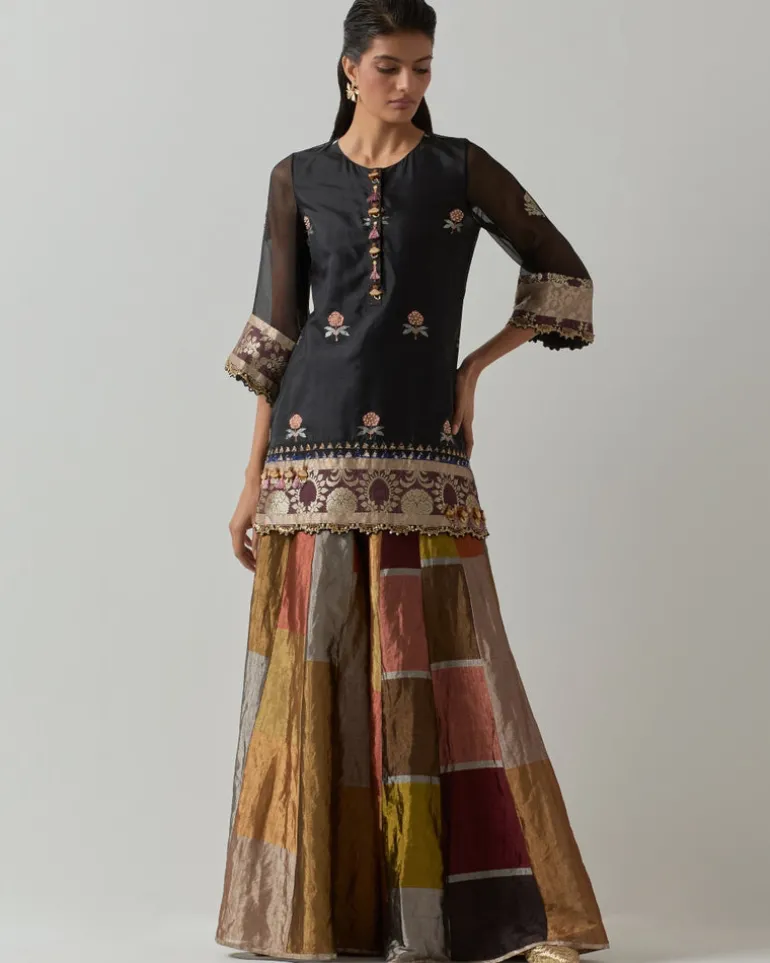 Black Tissue Sharara Set