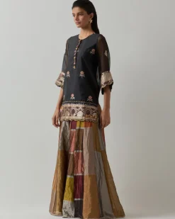 Black Tissue Sharara Set