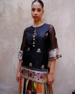 Black Tissue Sharara Set