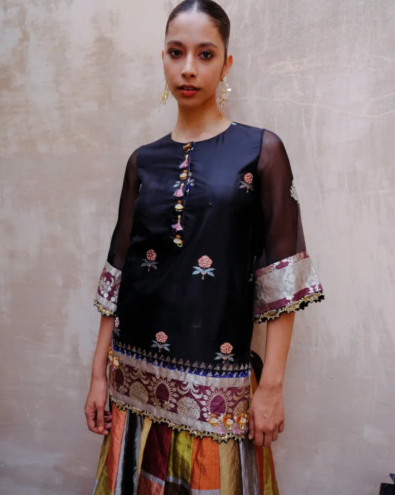 Black Tissue Sharara Set