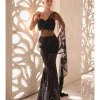 Black to Grey Sequins Pre-Drape Sari Set