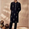 Black Traveler's Palm Jacquard Kurta