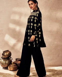 Black Traveler's Palm Tunic Set