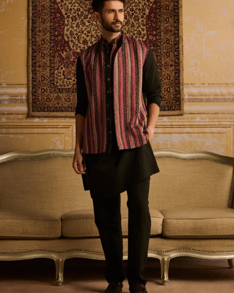 Black Tribal Embroidered Kurta With Black Pants