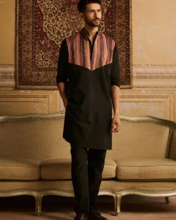 Black Tribal Embroidered Kurta With Black Pants
