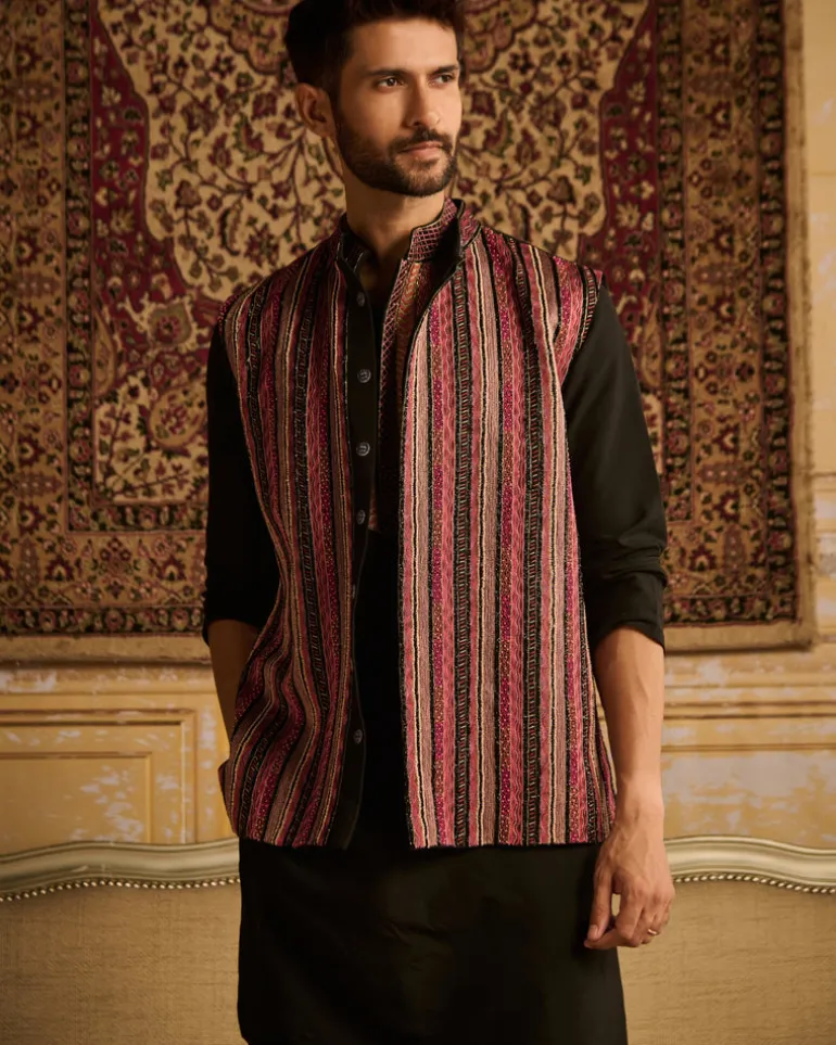 Black Tribal Embroidered Kurta With Black Pants