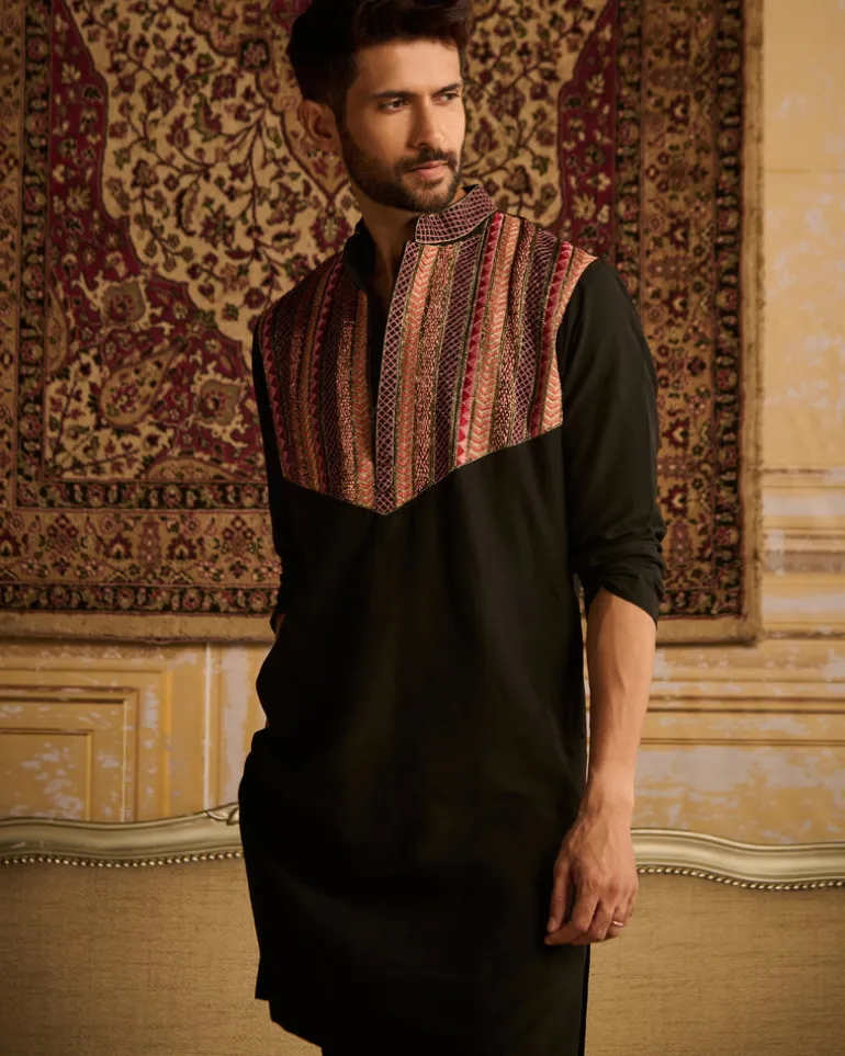 Black Tribal Embroidered Kurta With Black Pants