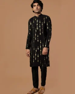 Black Tribal Pillar Kurta