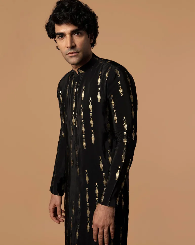 Black Tribal Pillar Kurta