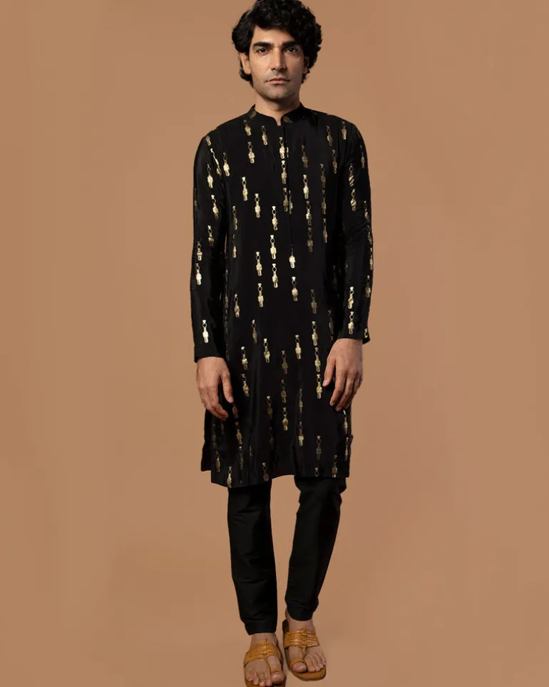 Black Tribal Pillar Kurta