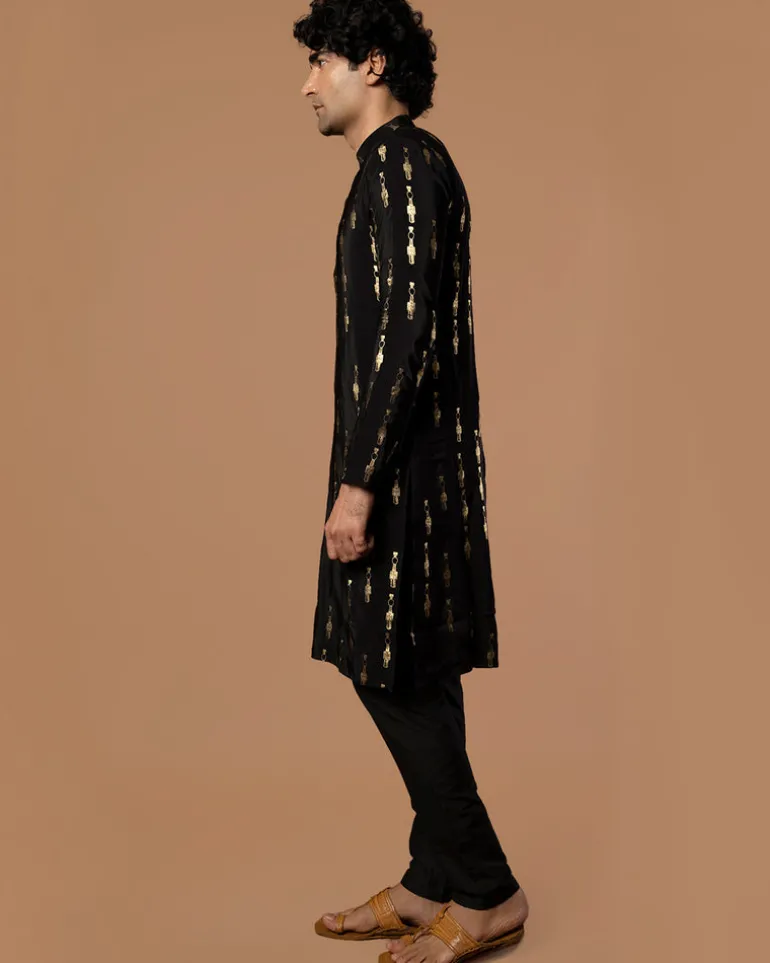 Black Tribal Pillar Kurta