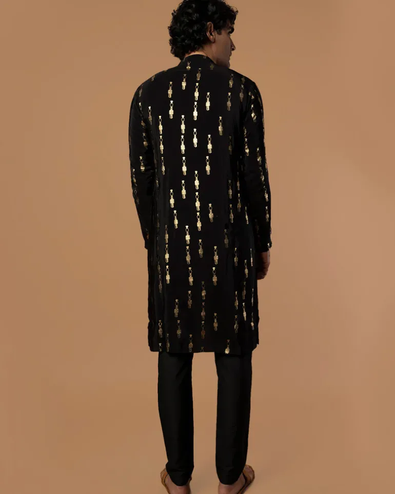 Black Tribal Pillar Kurta