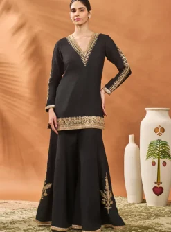 Black Trikone Sharara Set