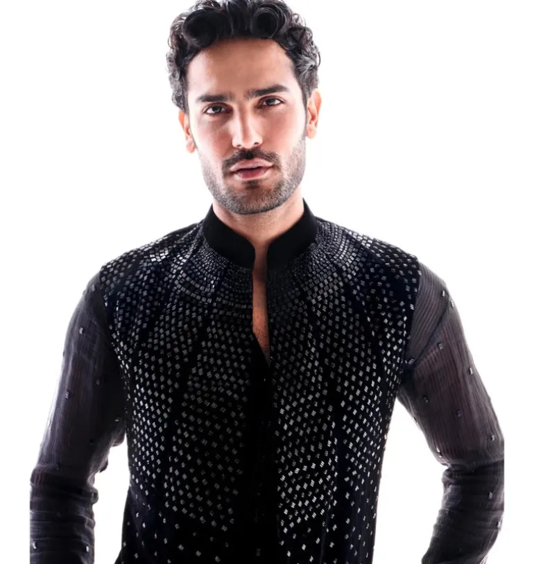Black Velvet Cutdana Nehru Jacket Set