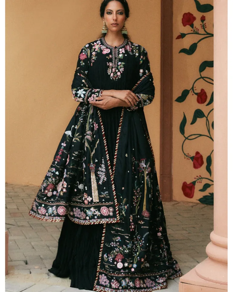 Black Voluminous Anarkali Set