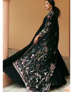 Black Voluminous Anarkali Set