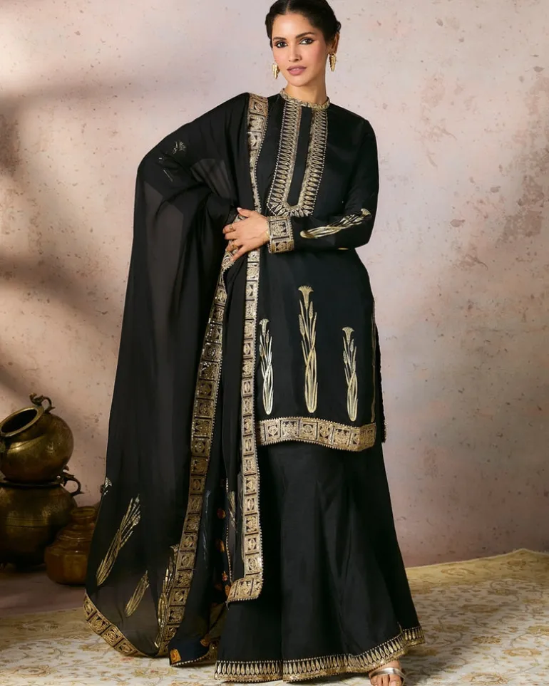 Black Whispering Lily Sharara Set