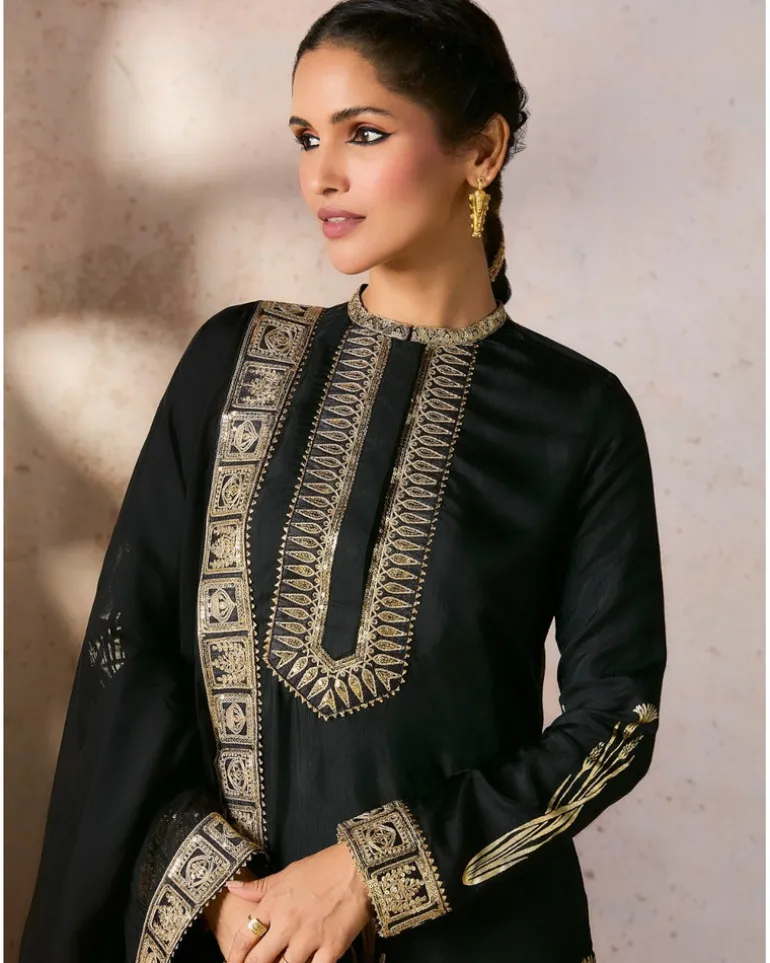 Black Whispering Lily Sharara Set