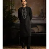 Black With Gunmetal Zig Zag Yoke Embroidered Kurta Paired With Black Pants