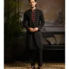 Black With Maroon Butta Embroidery Zip Detailed Kurta Paired With Black Pants