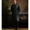 Black With Silver & Colorful Floral Motif Kurta Paired With Black Pants