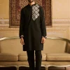 Black With White Diamond Embroidered Kurta With Black Pants