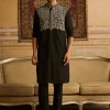 Black With White Thread & Beads Embroidered Kurta With Black Pants