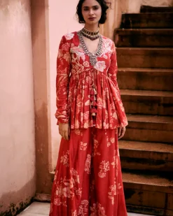 Bloom Red Peplum Set