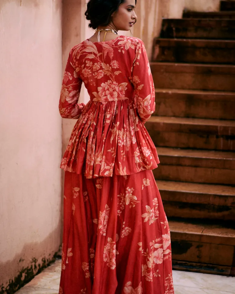 Bloom Red Peplum Set