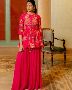 Blooming Pink Floral Printed Peplum Set
